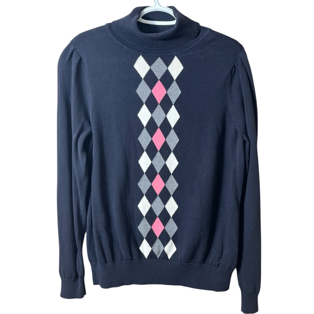 Preppy Argyle Knit Mock Neck Sweater‎ Black XL Retro Academia Golfcore Aesthetic